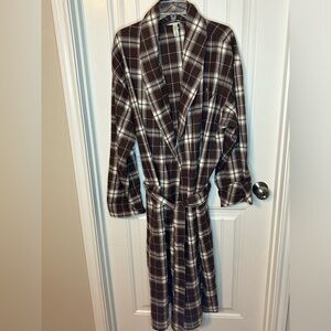 Pottery Barn Plaid Flannel Robe Size Large/XL Cotton Brown Cream Blue Unisex